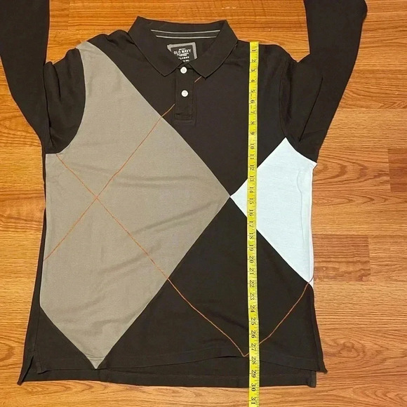 Old Navy Polo Shirt Mens Size XL Argyle Diamond Brown Beige White Y2K - Picture 10 of 10